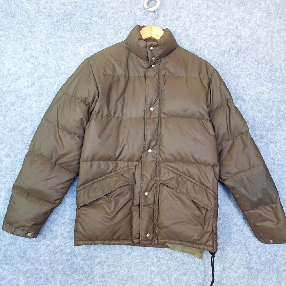 Vintage JONES Mens Down Puffer Jacket XS Brown Quilted Retro 70s 80s USA FLAW